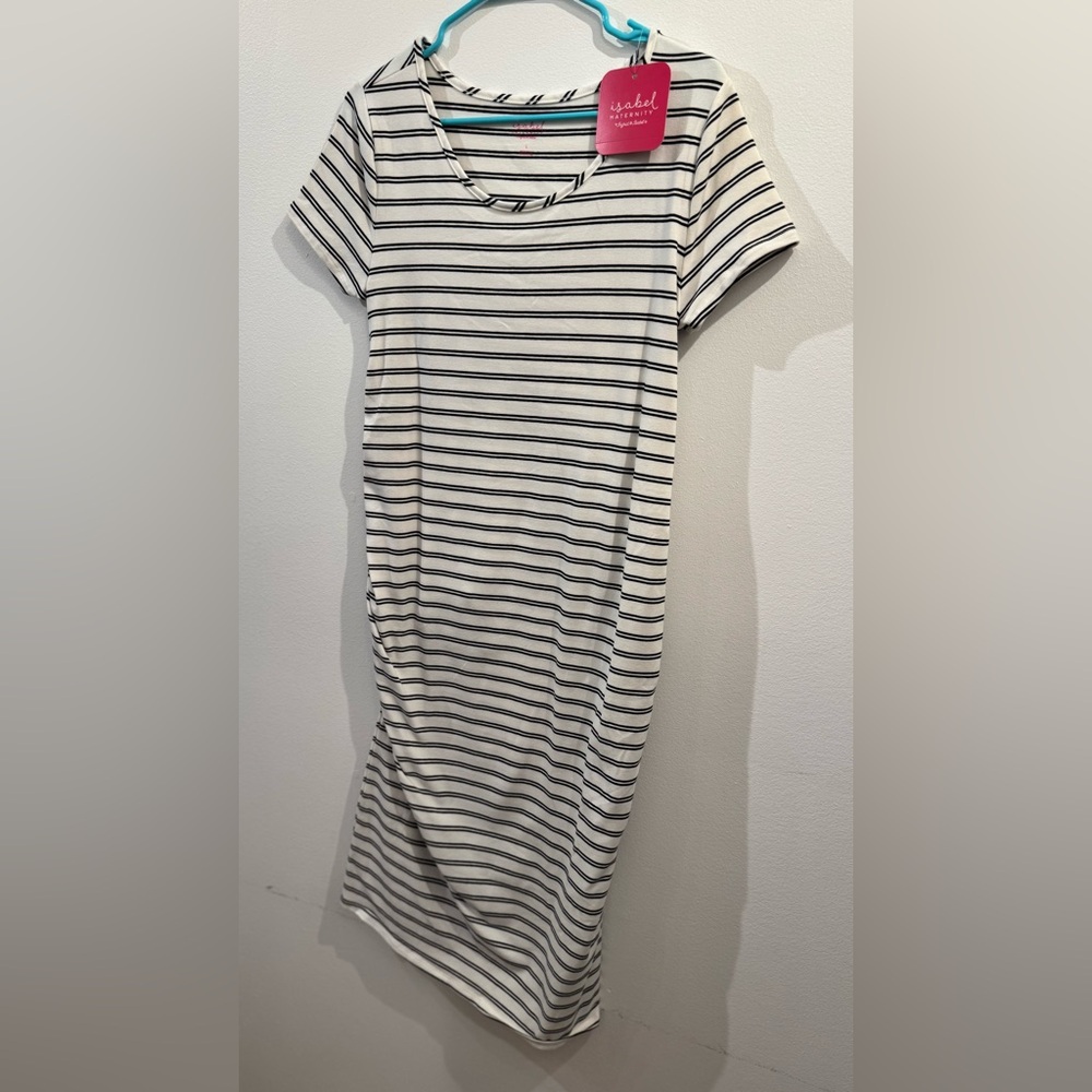 Isabel Maternity Striped T-Shirt Dress in White and Black NWT Large